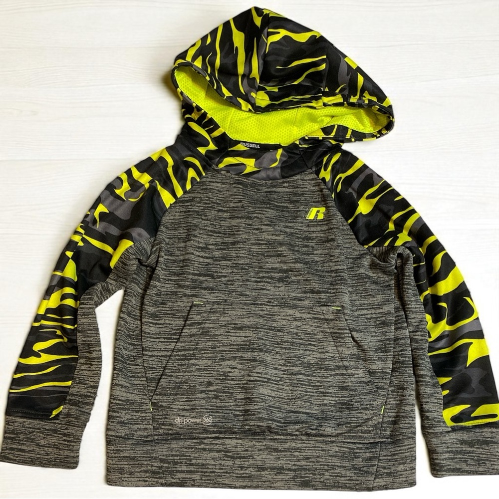 Russell Athletic Gray and Yellow Hoodie XS 4-5 boys
